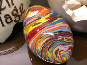 lot 417 image: Oren Village Egg wDragon & Hand Made Art Glass Egg