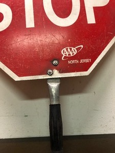 lot 425 image: Vintage Double Sided Handheld Metal Stop Sign