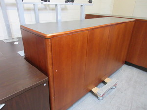 lot 165 image: CHERRY VENEER STORAGE CABINET WITH LAMINATE TOP