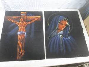 lot 20 image: (CSB) 2 Vintage Velvet Paintings 25...