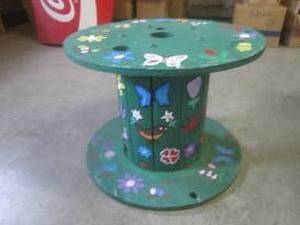 lot 60 image: (EW3) Painted Wood Cable Spool Deco...