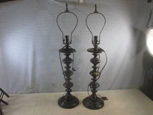 lot 98 image: (CSB) Pair of Vintage Metal Table L...