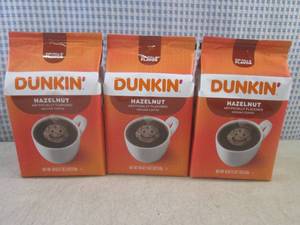 lot 140 image: (B-2) 3 Bags of Dunkin Hazelnut Gr...