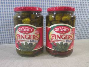 lot 152 image: (C-3) 2 Jars of Gedney Zingers Dill...