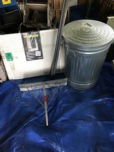 lot 36 image: Trashcan, Screen Guard for Screen Door & Roof Rake