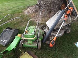 lot 94 image: Assortment of Lawn mowers and accessories