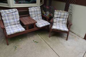 lot 8 image: Outdoor Wood Couch Bench and Chair