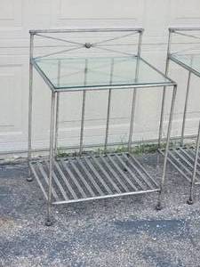 lot 19B image: Modern Metal Glass Accent Side Table Pair