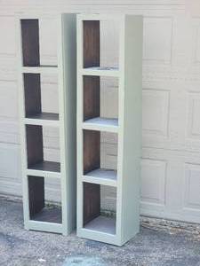 lot 46 image: Chic Green Narrow Bookcase Pair