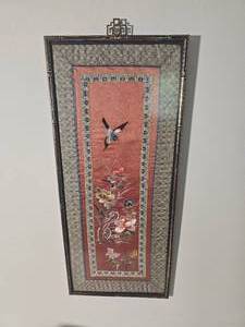 lot 52 image: Japanese Embroidered Silk Panel - Petal Songbirds