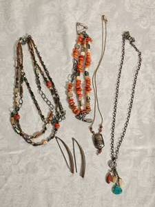 lot 13 image: Silpada Red Coral Necklaces & Long Threader Earrings