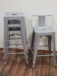 lot 86 image: Industrial Chic Pressed Metal Counter Stool Set - Silver - (4)