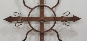lot 61 image: Impactful Sculpted Metal Cross Candle Holder Wall Sconce
