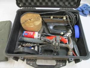 lot 34 image: Case of tools Planer, hammer, stapl...
