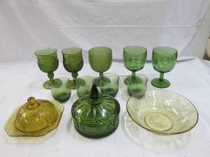 lot 79 image: Depression glass bowl and dishes an...