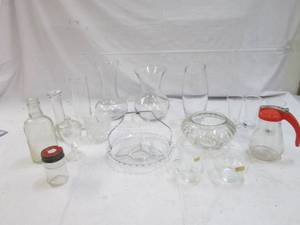 lot 81 image: Clear glass assortment. Vases, bott...