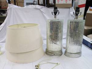 lot 279 image: Pair of mirror glass lamps with sha...