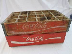 lot 284 image: 2 vintage coke crates. 1 plastic an...