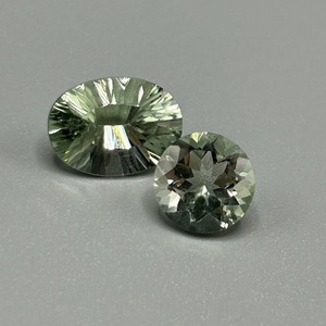 8.28 Carat Green Prasiolite Quartz Oval Starburst & Round Faceted Cut - Set of 2 Loose Stones