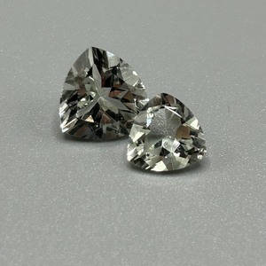 4.32 Carat Light Green Prasiolite Quartz Trillion Triangular Faceted Cut - Set of 2 Loose Stones