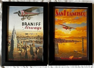 lot 4 image: Vintage Framed Braniff Airways and Western Express Air Posters Measuring 14-12 x 10-14