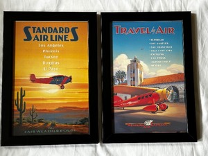 lot 10 image: Vintage Framed Standard Air Lines and Western Express Air Posters Measuring 14-12 x 10-14
