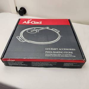 lot 22 image: All Clad Pizza Baking Stone Includes Pizza Ring 13 Inches Natural, Baking Soapstone, and Pizza Cutter, New in Box
