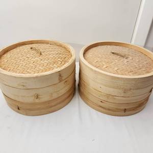 lot 24 image: Stacking Bamboo Steamers with 4 Baskets and 2 Lids