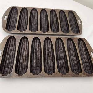 lot 29 image: Two Vintage Cornbread Corn Mold Cast Iron Pans
