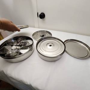 lot 57 image: Two Stainless Steel Spice Boxes, One New in Box with Spoons