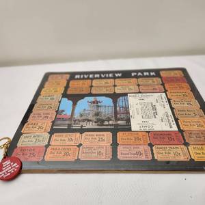 lot 73 image: Vintage Chicago Riverview Park Keychain and Ticket Poster