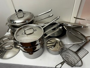 lot 140 image: All-Clad Stainless Steel With D5 Pots And Pan Set Including All Pieces Seen In Photo, 21 Pieces Total