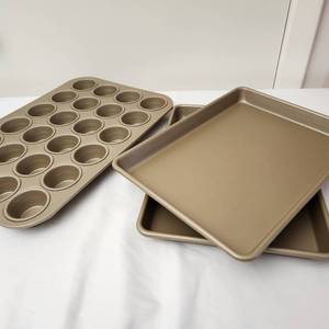 lot 110 image: Two Quarter Sheet Gold Touch Baking Sheets And Mini Muffin