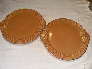 lot 175 image: Two Vintage Fiesta Ware Cake 12 inch Cake Plates with Handles