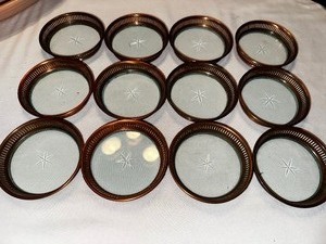 lot 178 image: Set of 12 Vintage Sternauware New York Cut Glass and Silver Plated Coasters