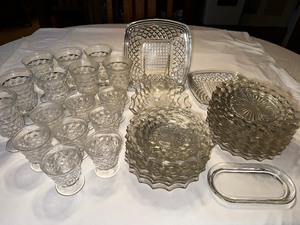 lot 190 image: Variety Of Vintage Fostoria American Clear Cube Cubist Motif Pattern Total Of 36 Pieces