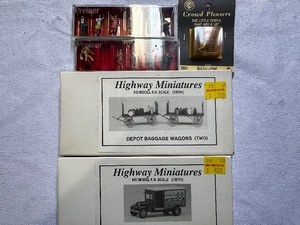lot 369 image: Jordan Highway Miniatures Depot Baggage Wagons, Railway Express Truck and HO Miniature Figurines