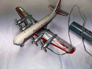 lot 329 image: Vintage Line Mar Capital Airlines Viscount Toy Airplane with Original Remote 12 long