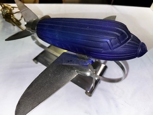 lot 376 image: Vintage Art Deco Airplane in Blue Glass  Lamp