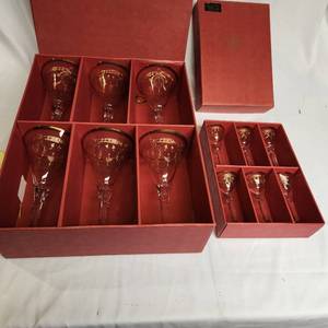 lot 285 image: Handmade Vintage Bohemian Heritage Glasses In Box 6 Liqueur Glasses And 6 Wine New In Box. Purchased In 2004 For $232.00