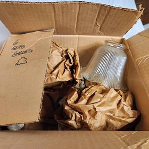 lot 286 image: Box Of Six Vintage Glass, Bridged Ruffled Edge, Light Shades