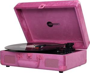 lot 345 image: Curiosity Bluetooth Turntable Retro Suitcase 3-Speed Record Player with Built-in Speakers (Hot Pink Velvet)