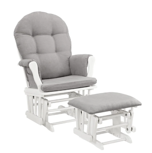 lot 6 image: 2PCS Angel Line Windsor Glider and Ottoman, White Finish with Gray Cushions