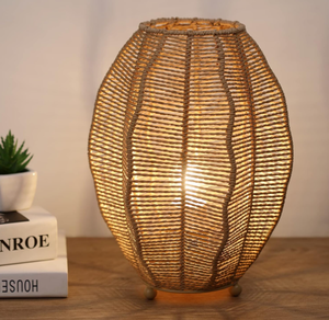 lot 114 image: Sainsbarry Rattan Woven Side Table Lamp for Bedroom Living Room