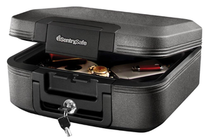 lot 162 image: SentrySafe Charcoal Gray Fireproof and Waterproof Safe Box with Key Lock