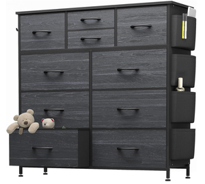 lot 186 image: Dresser for Bedroom with 10 Drawers, Chest of Drawers with Side Pockets