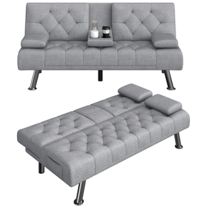 lot 189 image: HIFIT Futon Sofa Bed, Upholstered Convertible Folding Sleeper Sofa Bed with Removable Armrests