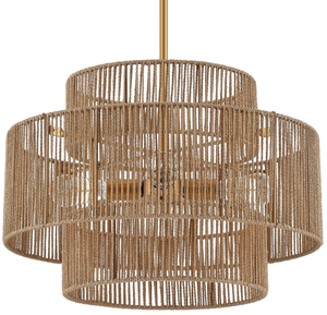 lot 239 image: Elyccupa 24 Boho Hand Woven Rattan Chandelier 3 Round Adjustable 4-Light Large Pendant Light
