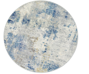 lot 368 image: Lahome Modern Abstract Round Rug - Large Blue Living Room Rugs Washable