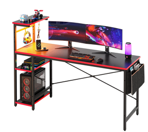 lot 380 image: Bestier 61 Reversible Gaming Desk Computer Desk with LED Lights 4 Tier Shelves